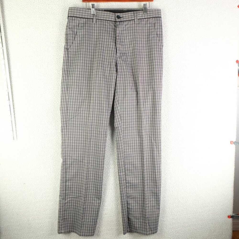 Travis Mathew Pants Mens 34 Gray Plaid Straight Golf Dress Trousers Polyester